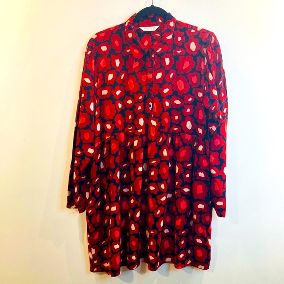 COMPAÑIA FANTASTICA  Sz XL Graphic Floral Peplum Long Sleeve Pocket Tunic Top - Picture 1 of 7